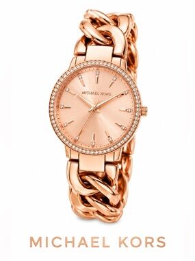 Michael Kors Rose Gold-Tone Crystal Bezel Chain-Link Watch